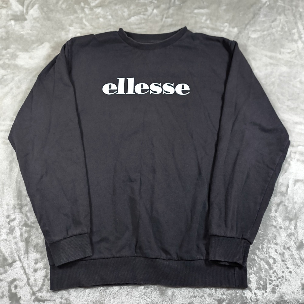 Ellesse Shirt Mens Large Black Long Sleeve Logo Spellout